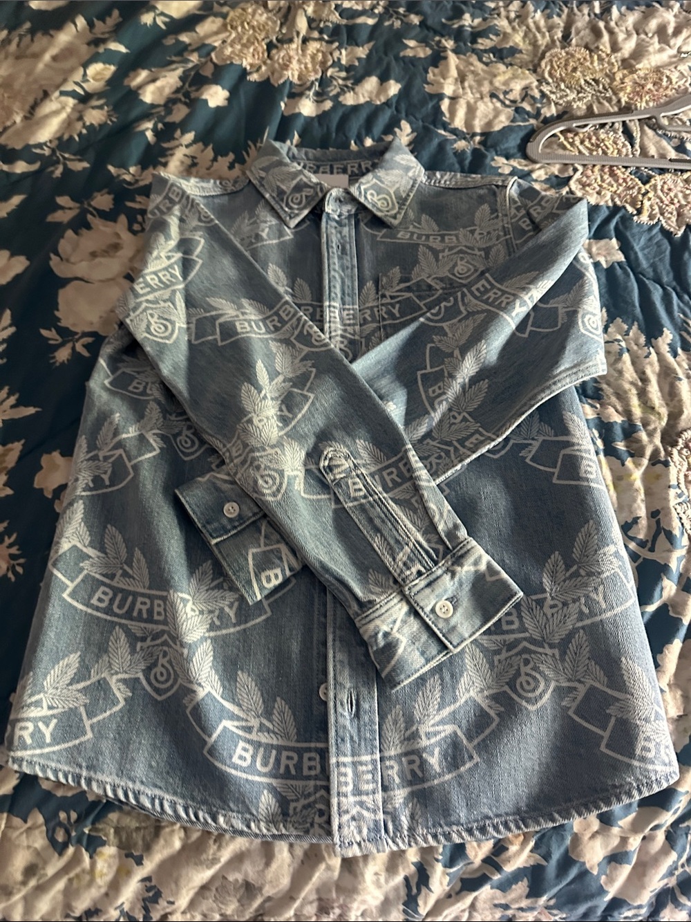 Burberry Light Blue Denim Logo Button-Down Shirt